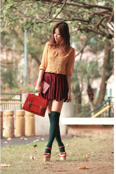 ruby red from romwecom bag - mustard from romwecom blouse - crimson from yesstyl