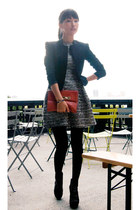 heather gray tweed tulip Zara dress - black Via Spiga boots