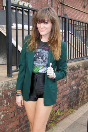 green thrifted blazer - black wedges Forever 21 shoes