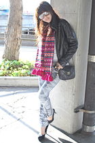 black jacket - pink From my grandmother scarf - white Topshop - gray - black Ald