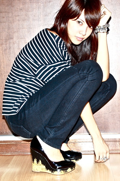 black striped Topshop top - black pull&bear - black BCBG - black H&M pants