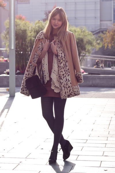 ivory planet blue cardigan - tawny leather H&M dress - dark brown Chic Swap bag