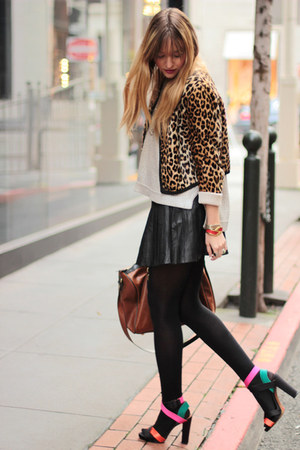 hot pink Zara shoes - dark brown vintage from Ebay jacket - silver H&M sweater -