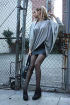 gray H&M shirt - gray Norma Kamali for Walmart sweater - black vintage skirt