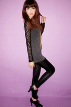 gray blazer - black leggings - gold Forever 21 necklace