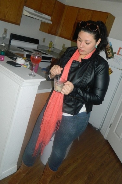 black leather jacket no brand jacket - burnt orange suede Steve Madden boots