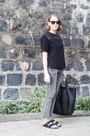 black Celine bag - heather gray Topshop jeans - black Ray Ban sunglasses