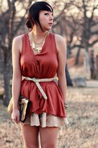 burnt orange drape Topshop blouse - tan lace Forever 21 skirt