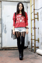 red truly madly deeply sweater - black house of holand tights