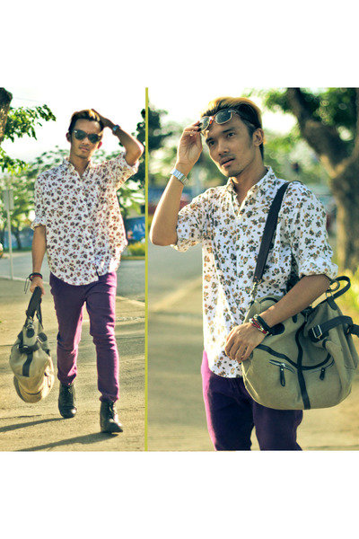 Men S Purple Pants Ivory Acorn Print Cabin Creek Shirts Camel